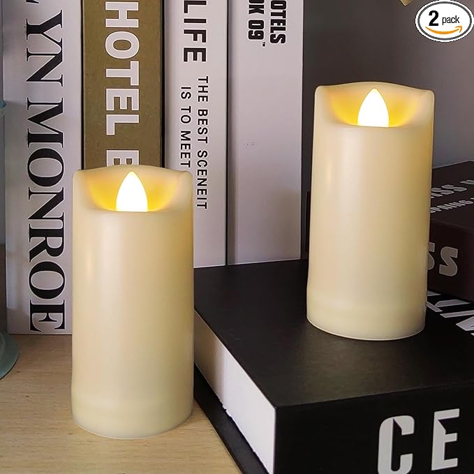 LED Battery Operated Candles 2"x4" Plastic Flickering Flameless Candles with Timer/Remote Outdoor Waterproof Wedding Party Halloween Christmas Decoration Realistic Slim Tall Pillar Candles