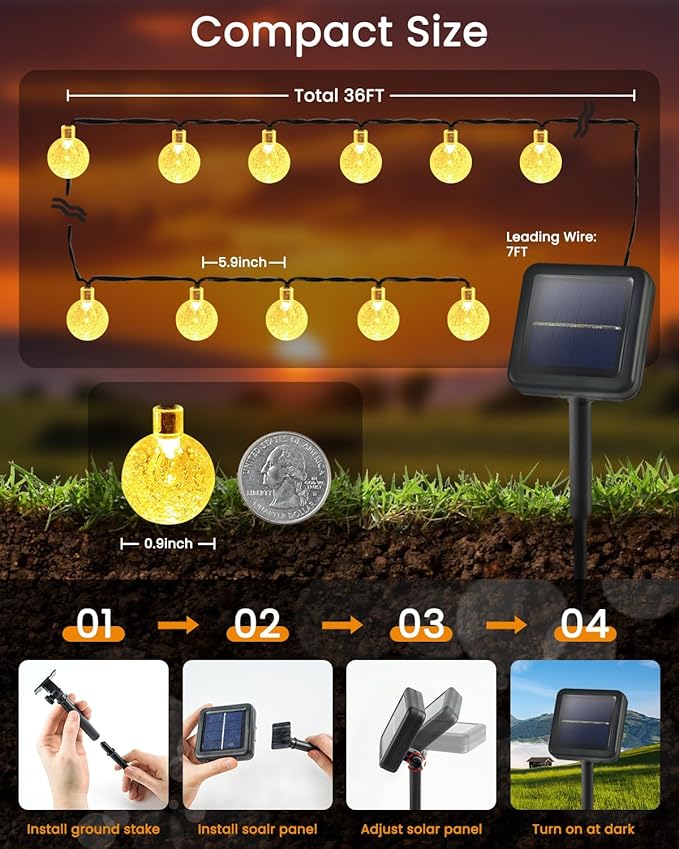 2-Pack 64FT 100 LED Crystal Globe Solar String Lights Outdoor, Waterproof Solar Lights for Outside, 8 Lighting Modes Patio Decorations for Garden Yard Wedding Porch Party Easter Tree (Warm White)
