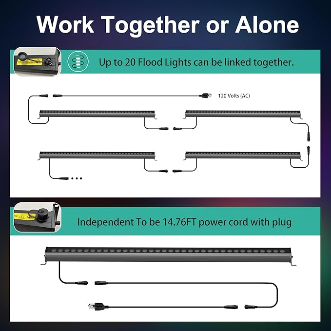 Linkable LED Light Bar Outdoor Color-Changing, 40″ RGBCW Wall Washer Light, 180W Smart Bluetooth App & Remote Control, 2700K-6500K Tunable White, IP65, for Stage, DJ, Home Patio & Commercial