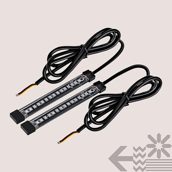 True Mods 2pc 5" Amber LED Motorcycle Running & Turn Signal Tail Light Strip Kit [Waterproof] [Single Row] [50% DRL] [100% Blinker] Self Adhesive Surface Mount Flexible Front Fork Lamp for ATV Bike
