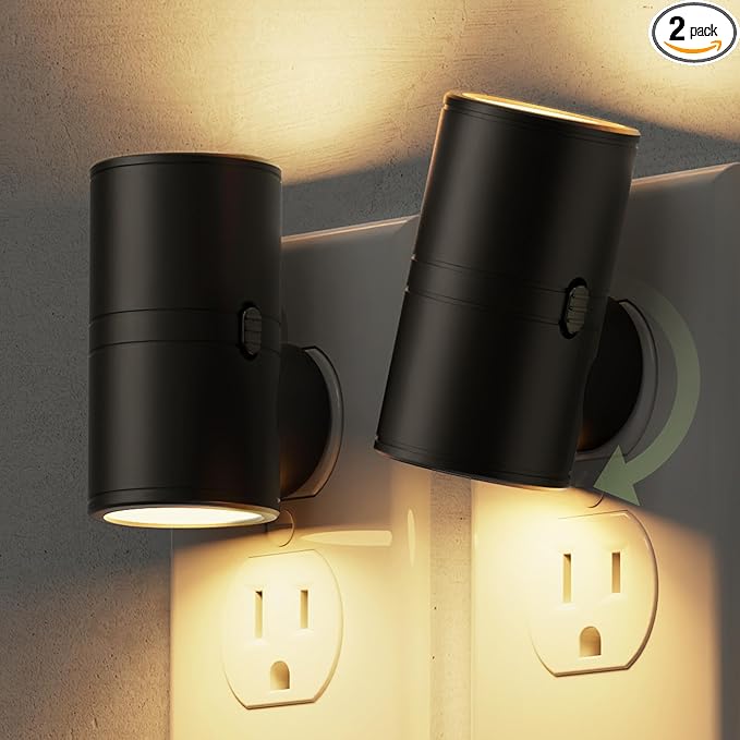L LOHAS LED Night Light, Night Lights Plug into Wall, Light Sensor, 2 Level Brightness, Soft White 3000K, Mini Rotating Nightlight Plug in Wall for Adult Kids Hallway Bedroom Bathroom Stairway, 2 Pack