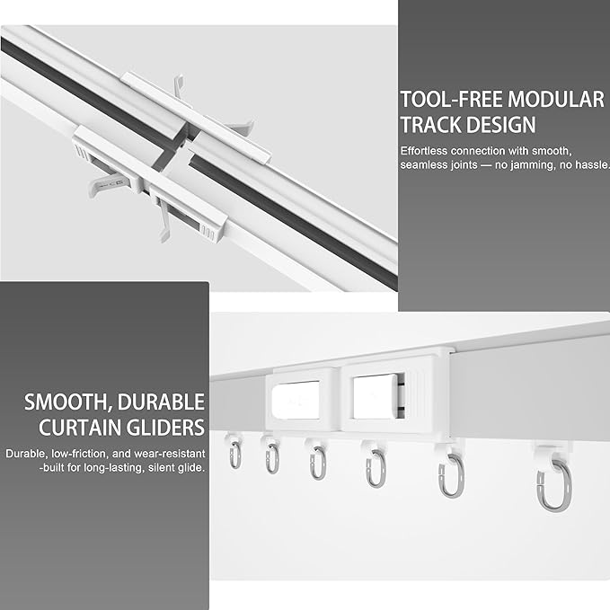 Quoya BL01 Smart Electric Curtain Track 【Beltless, Adjustable, No Cutting, Adjustable Speed, Quiet, Compatible with Alexa, Google, Siri, Apple Watch, Remote Included】(TWO WAY OPENING ONLY)