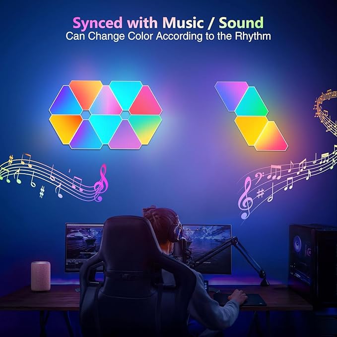 Amailtom Triangle Light 4 LED Panels for Expansion Only, Triangle Lights for Wall Dreamcolor Gaming Room Lights Decor, Smart LED Wall Light Music Sync for Gaming Setup (No Controller/Remote)