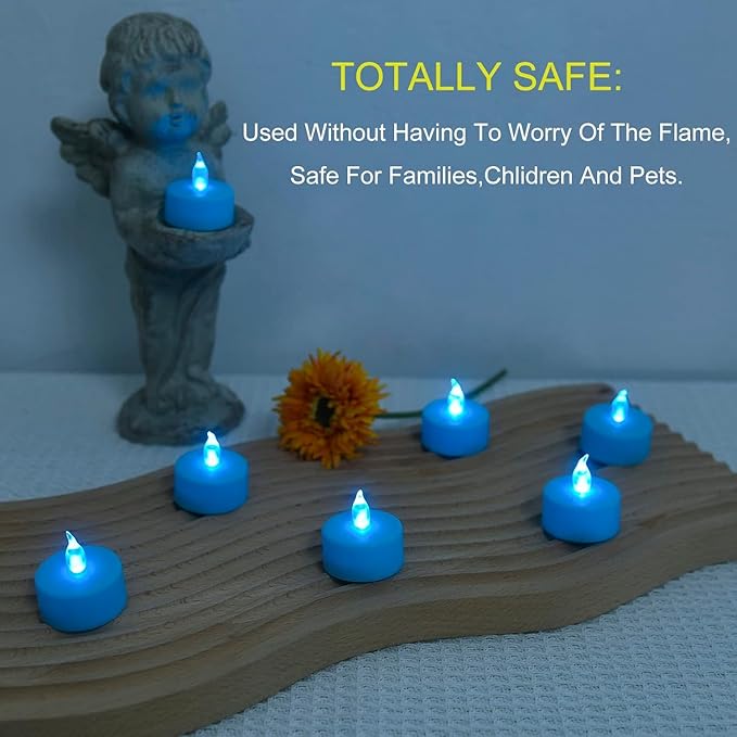 Hanzim LED Tea Lights Candles- 12PACK Blue Flameless Candles Realistic and Bright Flickering Long Lasting 200Hours for Holiday Celebration,Party, Home Decoration,Battery Operated