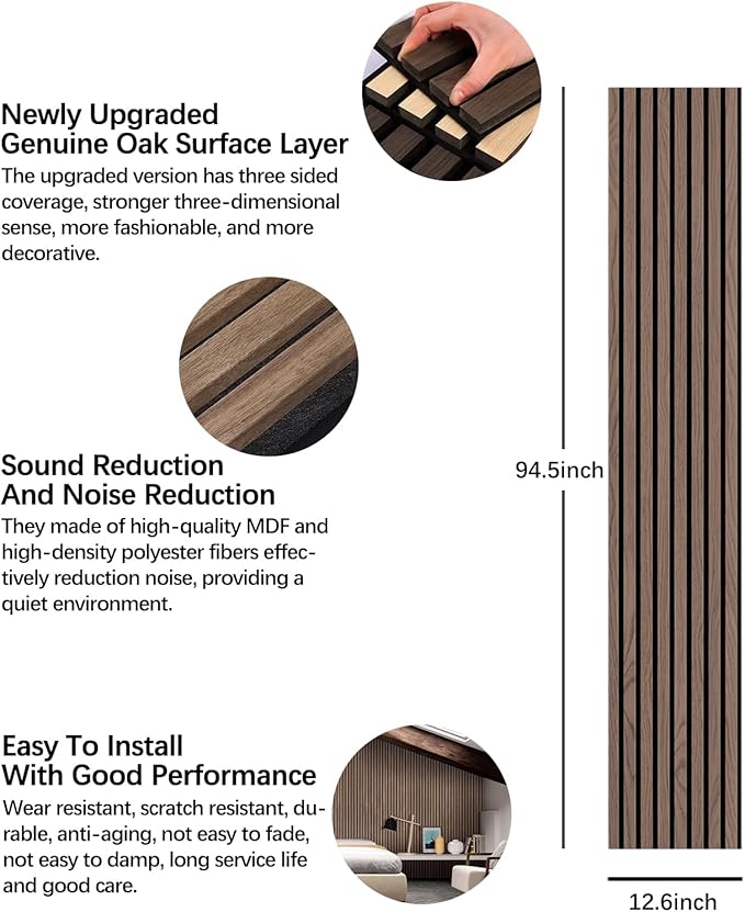 Wood Panels for Wall - 2 PCS Wood Slat Wall Panel, Natural Walnut Veneer Acoustic Wall Panels - 12.6" W x 94.5" L