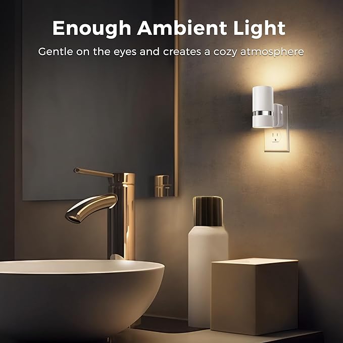 L LOHAS LED Night Lights Plug into Wall, Plug in Night Light with Light Sensor, Dimmable 0-100LM, Soft White 3000K, Wall Sconce-Style Design Night Light for Bedroom, Hallway, Stairs, 2 Pack