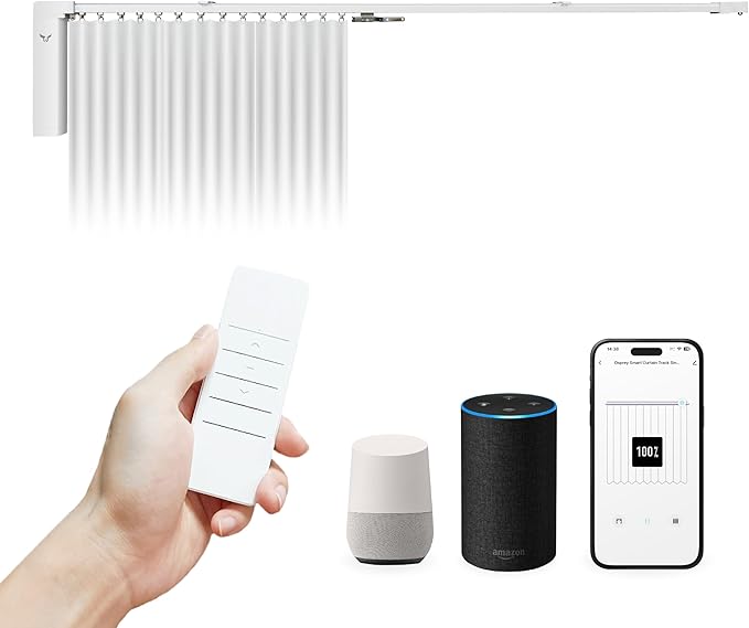 Osprey.Life Motorized Curtain Track, 5ft3 / 1.6m, No-Cut Electric Rail, ~33dB Quiet Motor, Remote & App Control, Alexa & Google Compatible, Wall or Ceiling Mount (Single-side Opening)