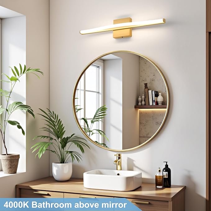 Modern Bathroom Vanity Light 24 inch, Curved, Dimmable 5CCT Led Bathroom Light Fixture Over Mirror, Gold Bar Vanity Light for Bathroom Mirror Cabinets-ETL Certificated Modern LED Vanity Makeup Lights