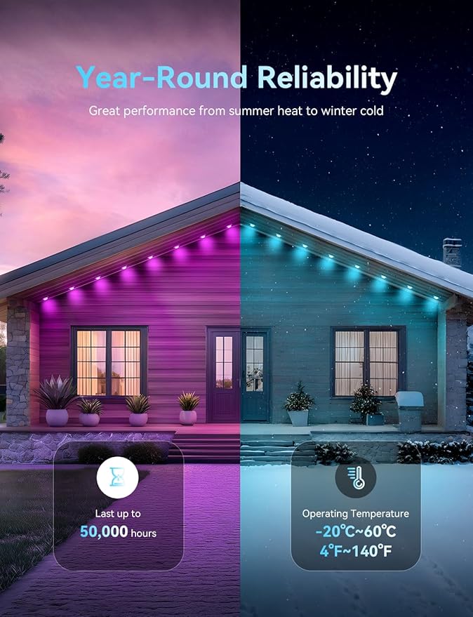 Smart 100FT Permanent Outdoor Lights, RGB LED Lights Outside with App Control - DIY Colors Scene Modes, IP67 Waterproof Eaves Lights for Christmas Halloween Holiday Daily House Roof Eternity Lighting