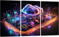LSIUHWUWI 3 Panel Wall Art for Living Room, Cloud Computing Concept Picture Prints on Canvas for Living Room Bedroom Wall Decoration Wooden Framed Ready to Hang, 20x40inchx3
