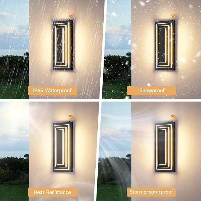 Dusk To Dawn Led Outdoor Wall Light, 3 Tier Modern Exterior Lights For House, 15.7 IN Black Outdoor Porch Lights Wall Mount, 24W Warm White Outside Light Fixtures For Patio, Front Door, 1 Pack