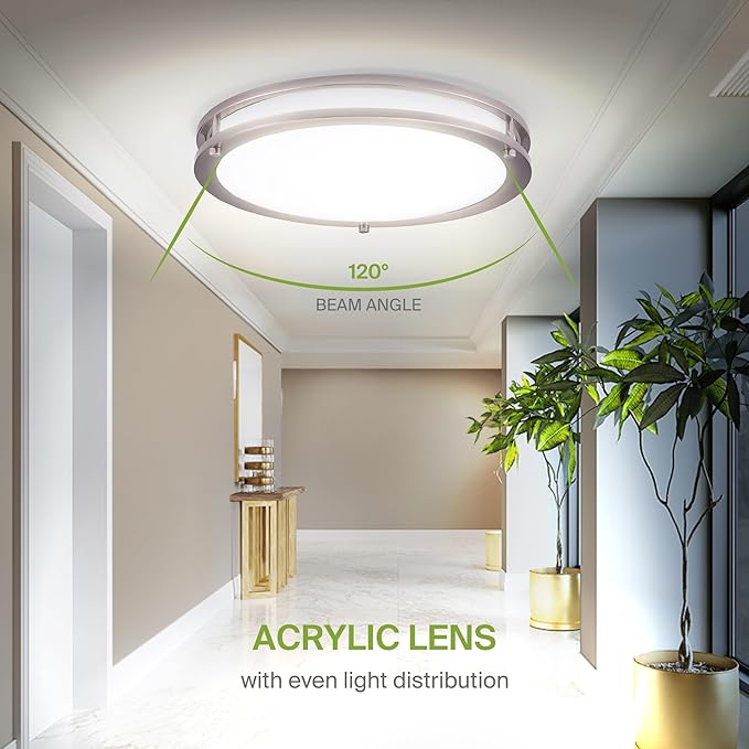 ASD LED 16" Round Flush Mount Lighting, Close to Ceiling Light Fixture | 3CCT, Dimmable, Energy Star, ETL Listed | 24W 1854LM 3000-5000K 120V | Low Profile Double Ring Lamp | Nickel, 4 Pack