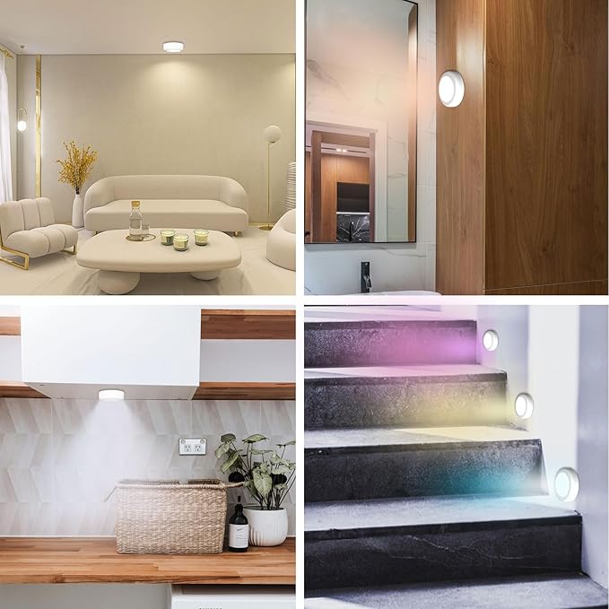 LED Puck Lights with Remote Control,Wireless Under Cabinet Lighting Battery Operated, Dimmable Timing Function Push Lights for Kitchen Cabinets, Christmas, Bedrooms (2.36*2.36*1.04 in)