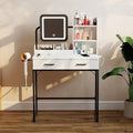 Compact Makeup Vanity for Girls with Mirror and Lights, Vanities Desk with 2 Drawers and Charging Station, LED Lighted Bedroom Dressing Table, Black