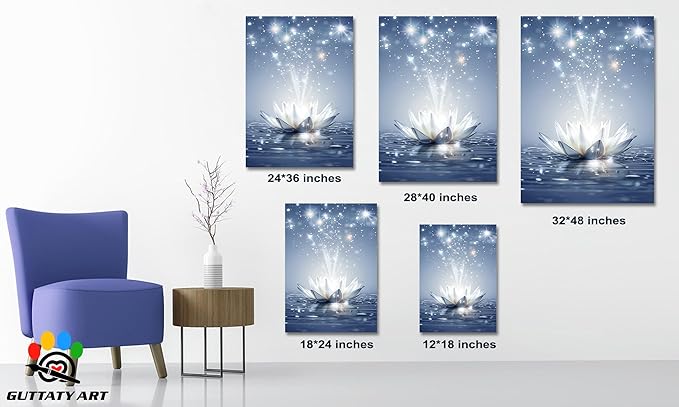 Zen White Lotus Flower Canvas Wall Art, Water Lily Bloom Picture, Lotus Flower Canvas Art Print, Calm Relax Poster, Meditation Spiritual Zen Flower Print for Yoga Spa Spiritual Room 24x36 inch
