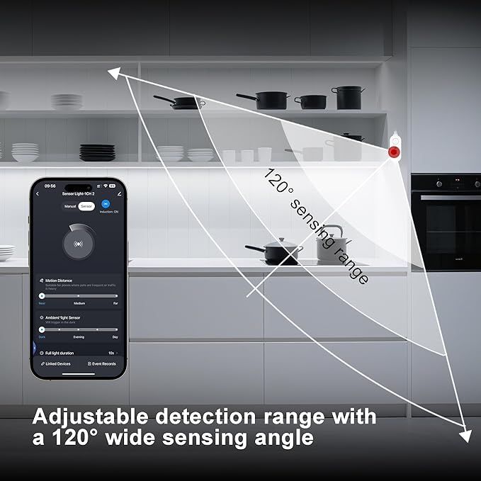 42inch WiFi LED Under Cabinet Lighting Plug in, Radar Motion & Ambient Light Sensor Silicone White 2700K-6500K, Wireless APP Control Dimmable Timing, for Google Home Alexa, for Kitchen Under Counter