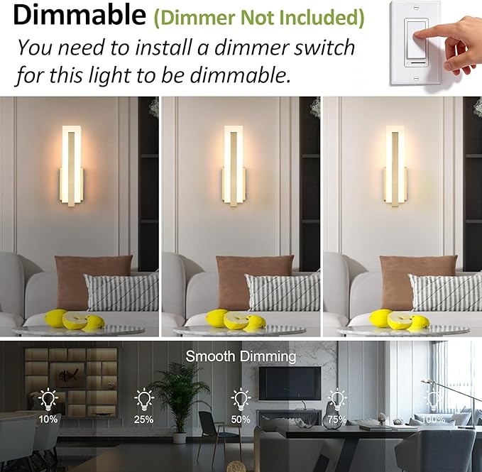 Tipace Hardwired Brass Dimmable Modern LED Wall Sconce 2 Packs 3000K 3500K 4000K 5000K 6000K Indoor Wall Lights Up and Down Wall Mount Light for Living Room Bedroom Hallway Corridor(5CCT)