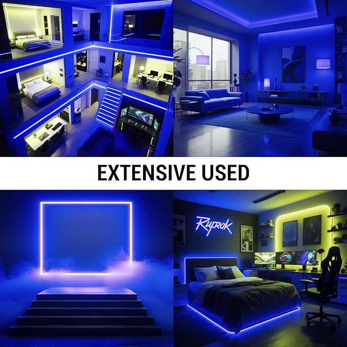 HAMRVL COB LED Strip Lights Blue, 16.4ft DC12V Dimmable LED Lights with 1600 LEDs,Touch Dimmer,12V Adapter,Bright Dotless Adhesive Indoor COB LED Strip Lights for Cabinet Home DIY Lighting Projects
