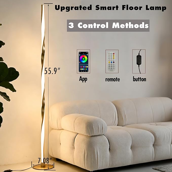 YUBOLE RGBWIC Floor Lamp LED Corner Lamp Works with Alexa, Smart Modern Floor Lamp with Multi-controls and 16 Million DIY Colors, Color Changing and Dimmable Standing Lamp for Bedroom Living Room-Gold