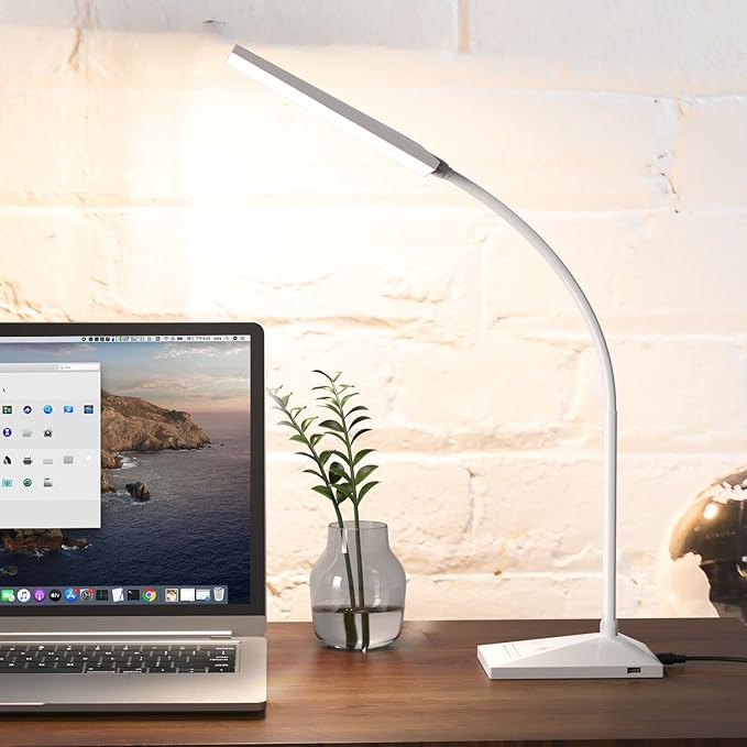 Vansuny LED Desk Lamp with USB Charging Port, Eye-Caring, 5 Color Modes,6 Brightness Levels, Touch Control, Adjustable Neck, Memory Function for Dorm Office Work Bedroom (12W,White)