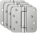 4 Pack Self Closing Door Hinges, 4 Inch Spring Loaded Door Hinges with 5/8'' Radius Corners, Adjustable Tension for Garage, Front, Back Door, UL Listed, Left and Right Hand, Brushed Nickel