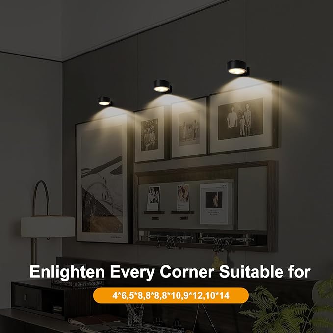 6-Pack Battery Operated Picture Light Magnetic Painting Light with 3 Lighting Modes,Remote and Dimmable Timer Art Display Light for Picture Artworking Frame Portrait,Wireless Wall Decor Puck Lights