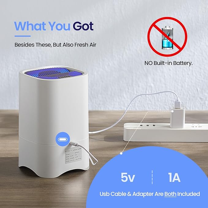 Small Air Purifiers for Home, Mini Air Purifier for Desktop, Bedroom, Office, Car, Room, Portable HEPA Air Purifier Air Cleaner for Smoke, Dust with Night Light