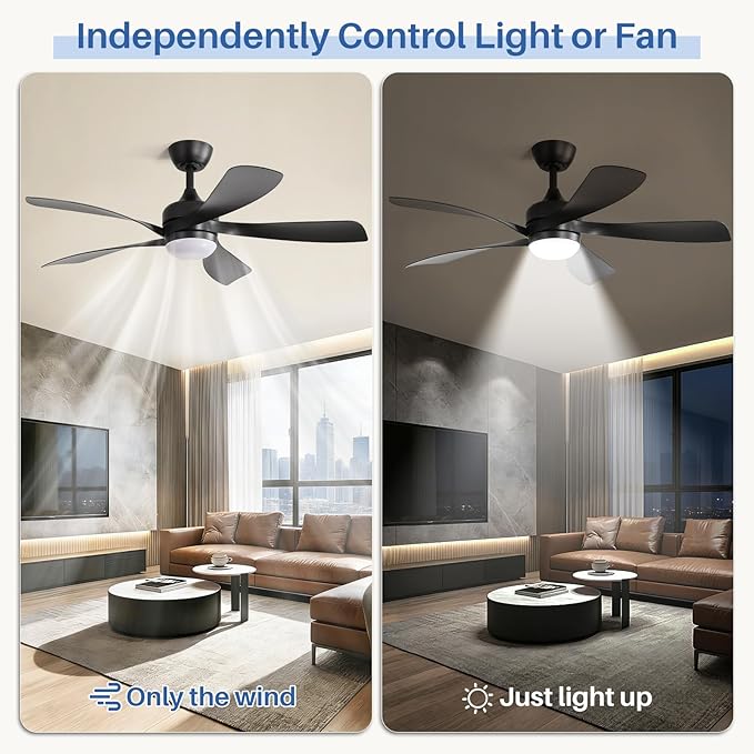 Sofucor 52" Smart Ceiling Fan, Indoor/Outdoor Ceiling Fans with Lights and Remote, Compatible with Alexa/Google/App, 3-Color Light 6-Speed Timing Reversible DC Motor for Bedroom Living Room Patio