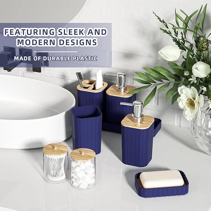 XLHOMO Bathroom Set - 25PC Blue Bathroom Set with Shower Curtain and Rugs, Bathroom Accessories Set, Blue Shower Curtain Set with Bathroom Trash Can