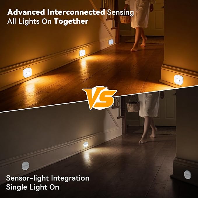 6 Pack Motion Sensor Stair Lights with 2 Separate Sensors-50FT Wall-Penetrating Remote & All Lights On Together,3CCT&Dimmable Step Lights,Wireless Stick On Lights for Hallway,Basement,Bathroom