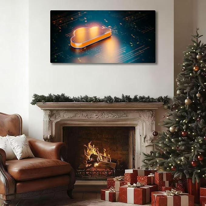Wibinuki Wall Art Wall Decor Wall Paintings Glowing Orange Cloud Computing Symbol On High Tech for Living Room Bedroom Bathroom Home Decor Can Be Hung Directly 20"x 40"