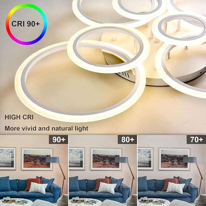 Modern LED Ceiling Light 41inch with Remote Dimmable 8 Ring White Flush Mount Ceiling Light Fixture for Living Room Bedroom Kitchen Dining Room