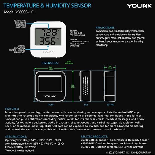 YoLink SpeakerHub & Two Temp/Humidity Sensors Starter Kit – Audio Hub Plays Tones/Sounds, Spoken Messages, Text Messages, LoRa-Powered ¼ Mile Range, Compatible with IFTTT, WiFi Required