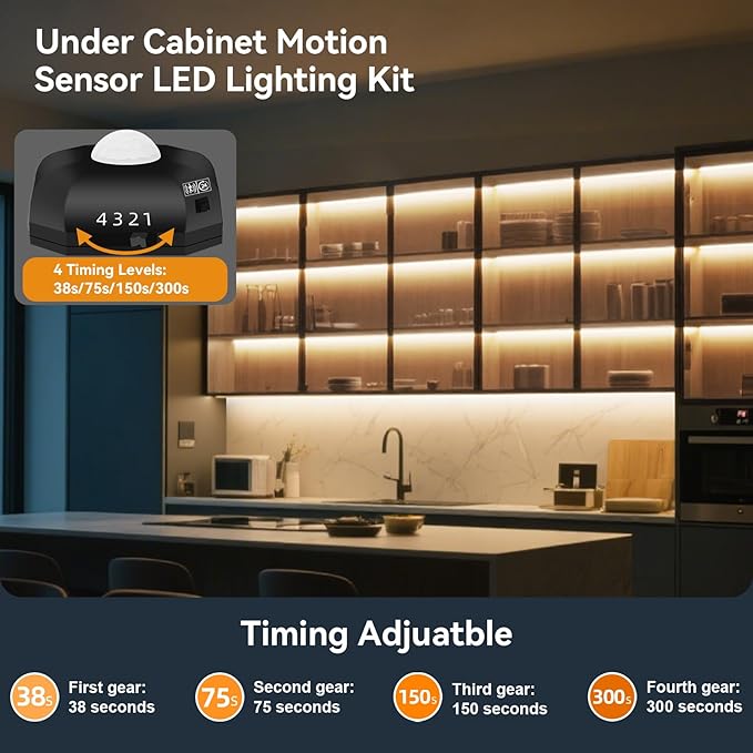 Motion Sensor Under Bed Lights, 9.8Ft Warm White LED Strip Lights Motion Activated Bed Light, USB Powered Motion Sensor LED Strip Night Lights for Bedside Bedroom Under Cabinet Stair Closet