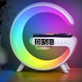 Mini LED Table Lamp with 4-in-1 Wireless Charger, Night Light, Sunrise Alarm Clock, Bluetooth Speaker, Smart Atmosphere Table Lamp for Bedroom, Office, Home Decor (White)