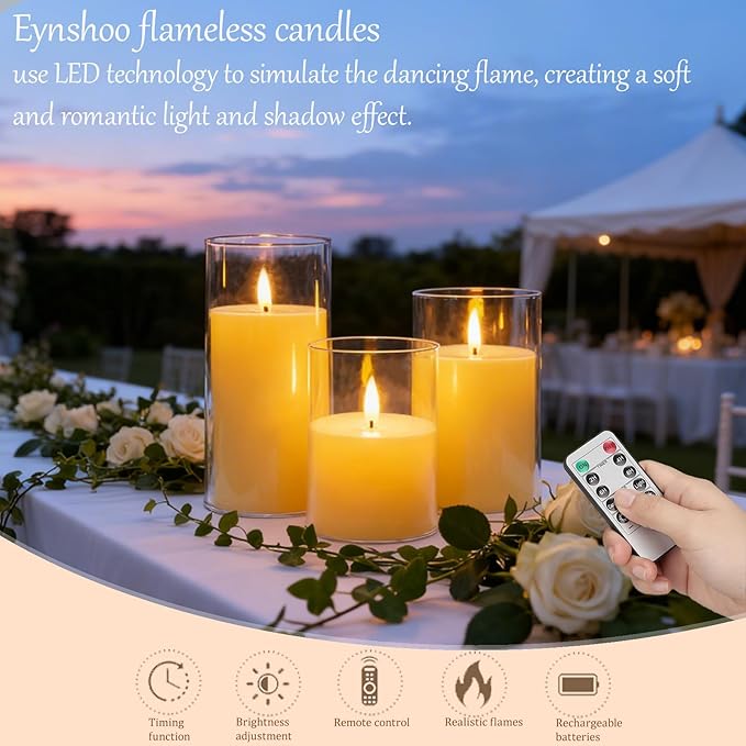 3-Pack Rechargeable Flameless Candles with Remote & Timer, Flickering LED Candles for Living Room, Fireplace, TV Stand & Bedroom Night Light, Holiday Party Decor, Housewarming Gift (Yellow)