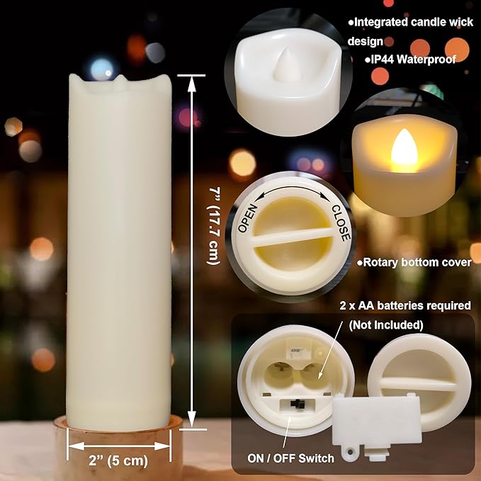 iZAN 2 Pack Flameless Battery Operated LED Pillar Candles with Remote Outdoor Waterproof Flickering Decorative Lights for Halloween Christmas Home Kitchen Décor Wedding Party Event Decorations 2”x7”