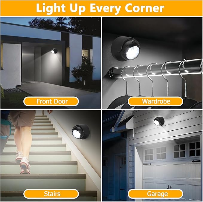 LemonBest Motion Sensor Outdoor Lights - Outdoor Motion Sensor Light Battery Operated Wireless Spotlight Motion Detector Security Light Auto On Off for Porch Stair Hallway Garage Wall Shed (1 Pack)