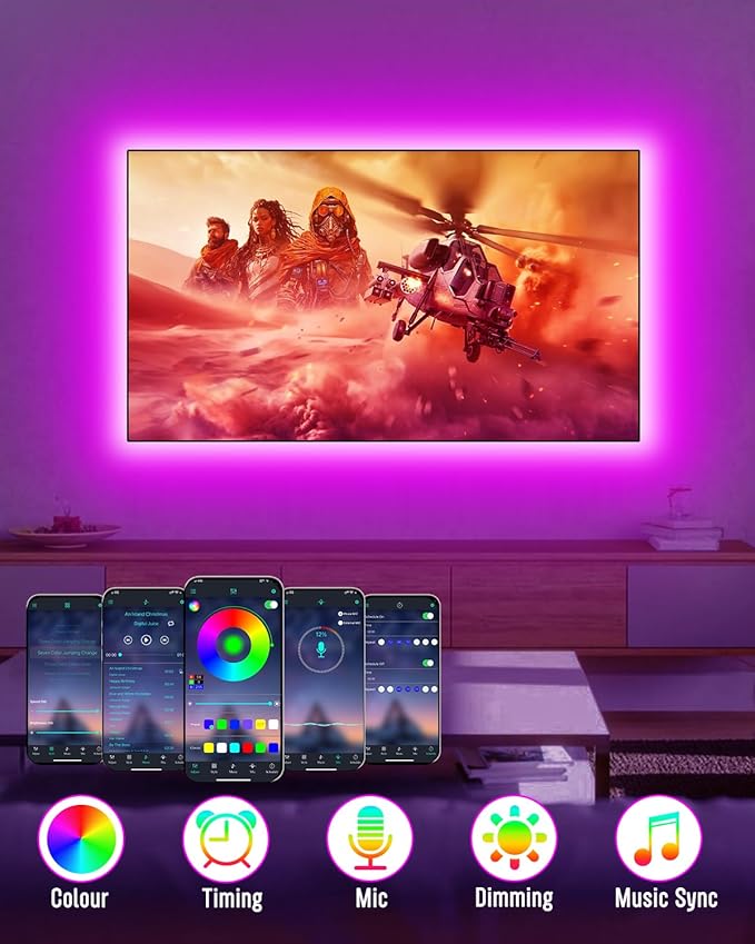 LED Lights for TV Led Backlight, 16.4ft LED TV Backlights for 45-75 inch USB TV Behind Lighting Color Changing RGB TV Led Light Strip with Remote Music Sync Bluetooth APP Control for Bedroom Gaming