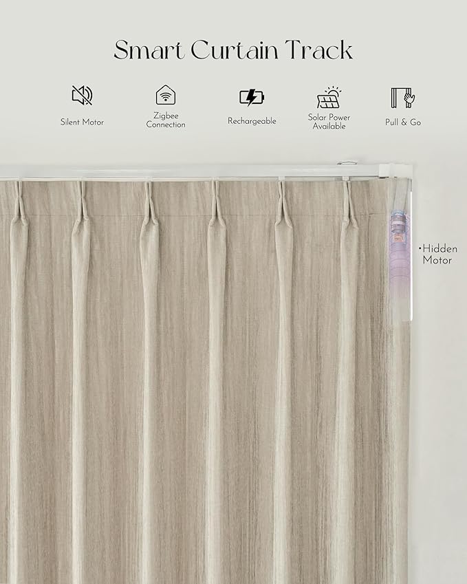 Graywind Rechargeable Smart Curtains Compatible with Alexa App Remote Control Motorized Drape for Sliding Door One-Way or Split Draw, Custom Width Up to 220" (Cloud Series)