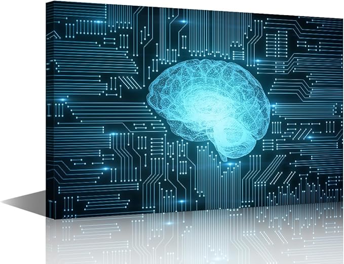 TUMOVO Wall Art for Living Room Artificial Intelligence Brain Canvas Wall Art Technology Digital Art Contemporary Wall Art Posters Modern Artwork Ready to Hang for Bedroom Office, 18x12in