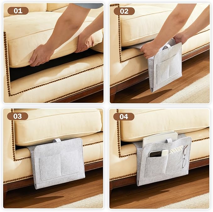 YOUDENOVA Bedside Caddy, Bedside Organizer for Dorm Room, Bunk Bed, Light Grey