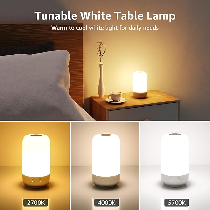 Lepro Table Lamp, Color Changing LED Touch Lamp for Bedroom, RGB and Tunable White 2700K-5700K, 350lm, Dimmable Bedside Nursery Night Light with Auto-Off Timer, Soft Warm White Mood Lighting, Silver