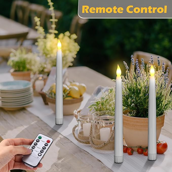 Tuanse 24 Pack Flameless Flicker Taper Candles Bulk with Remote and Timer, Battery Operated LED Warm White Taper Candles Light for Home Wedding Decoration Gifts(White,8 Inch)