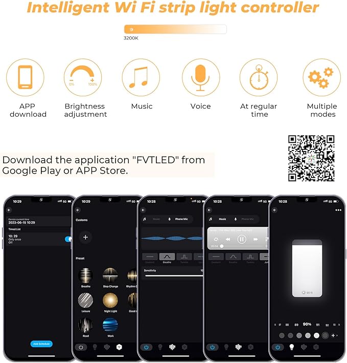 Sumaote Single Color LED Strip Lights WiFi Controller, Compatible with Android iOS Works for 5050 3528 COB LED Light Strips, 12V-24V, Voice Control, Dimmable, Timing Function