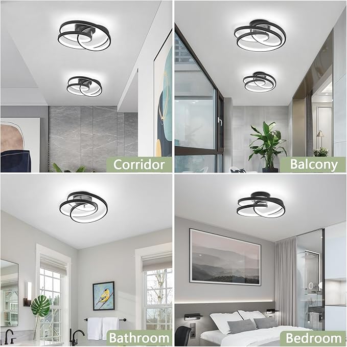Black LED Ceiling Halway Light,6000K Modern LED Ceiling Light Fixture,Creative Design Close to Ceiling Lamp for Hallway Bedroom Dining Room Kitchen Bathroom Ceiling Lighting Fixtures