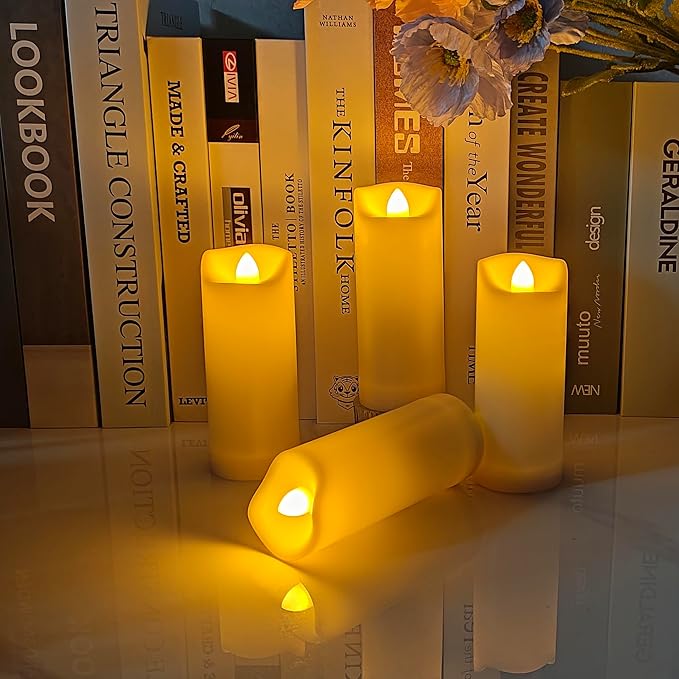 iZAN 4 Pack Flameless Battery Operated LED Pillar Candles with Remote Outdoor Waterproof Flickering Decorative Lights for Halloween Christmas Home Kitchen Décor Wedding Party Event Decorations 2”x5”
