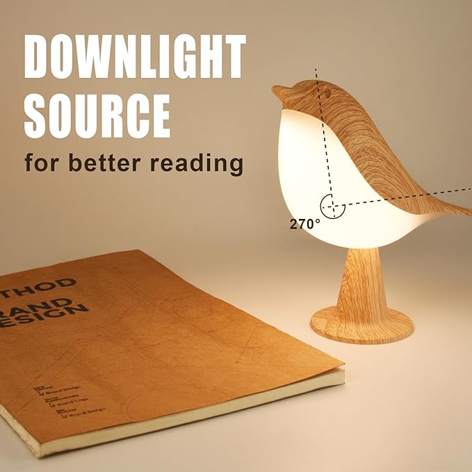 Small Cute Bird Table Lamp, Touch Night Light, Cordless Bedside Lamps, Desk Lamp, 3-Way Dimmable USB Rechargeable Battery 2600mAh Nightstand Lamps for Bedroom, Bird Decor Gifts