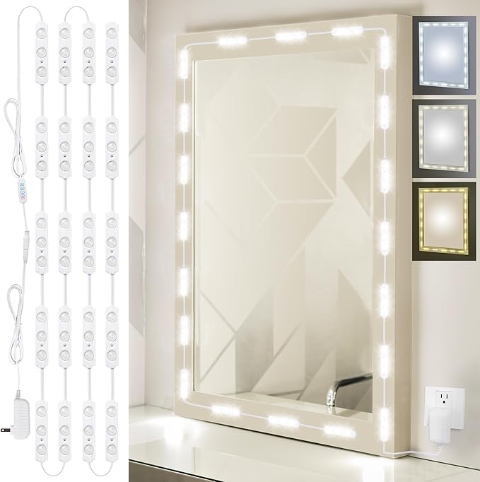 LPHUMEX LED Vanity Mirror Lights, 3 Color 20pcs*3LEDS 12V Hollywood Style Makeup Lights Stick on, Bright Dimmable with Power Adapter (Mirror Not Included)
