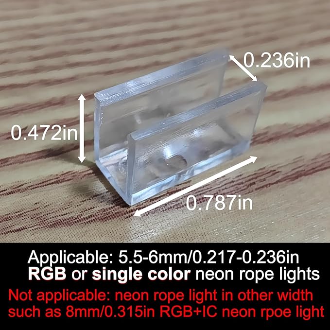 Neon Rope Light Mounting Brackets, Clear Fixing Clips with Screws and Nail-Free Glue, for 6x12mm Silicone LED Flex Strip Lighting, Neon Signs DIY(20Clips, 20Screws)